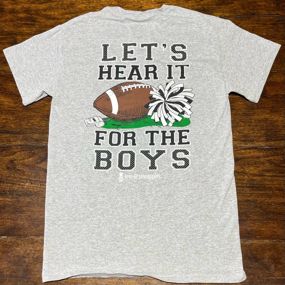Love & Pineapples Women's S Gray Football Graphic T-Shirt Game Day Cheerleader‎